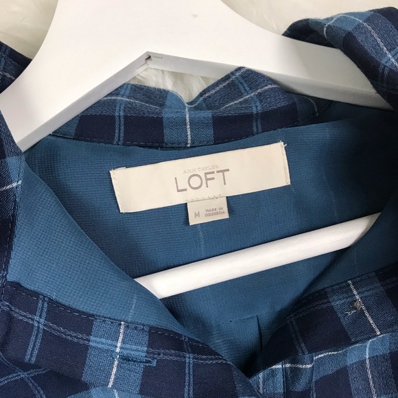 LOFT T-Shirt Dress Blue Plaid Long Medium - Picture 4 of 8